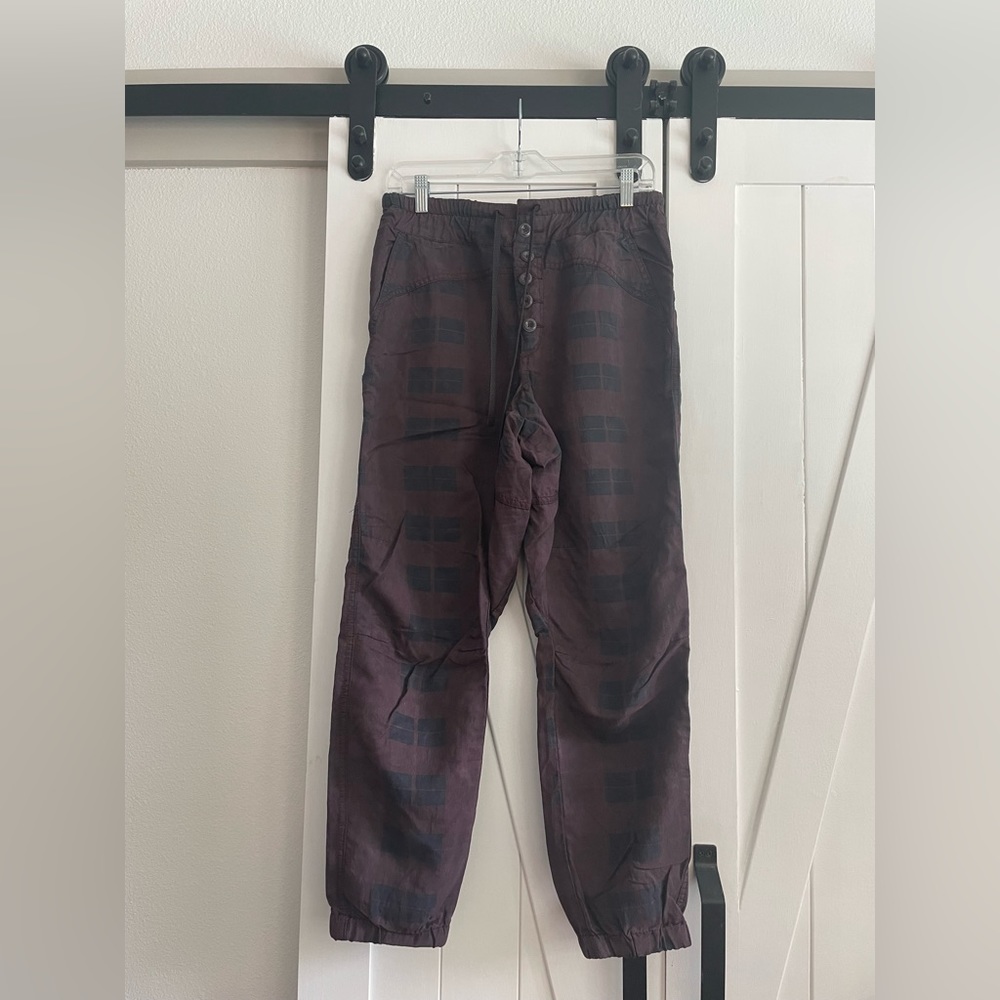 Anthropologie Plaid button Front Drawstring Joggers